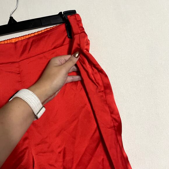 Gretchen Scott Women's Wide Leg Silk Satin Pull-On Pants Red- Size M - Picture 4 of 9
